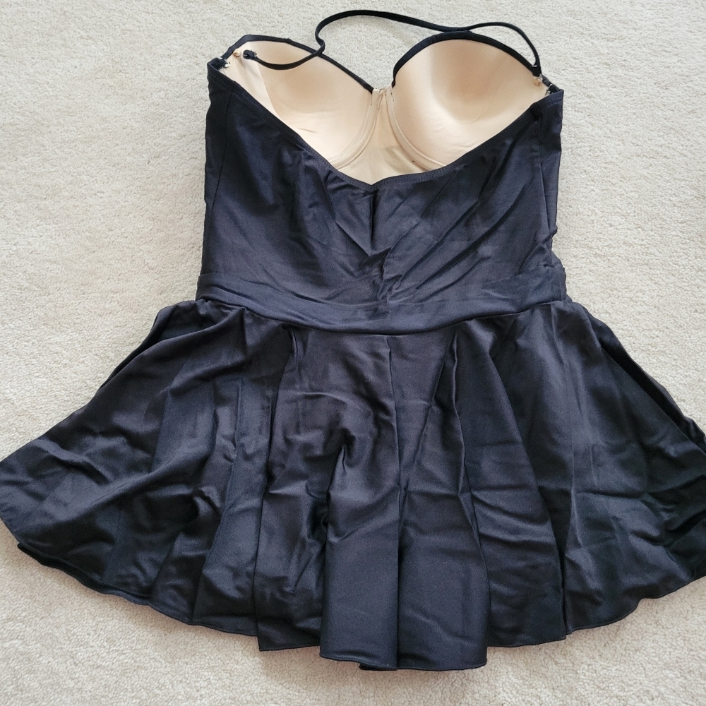 Bettie Page Swatch Bandeau Shaped Cup Swim Dress Size 10 Black Vintage Style - Picture 5 of 11